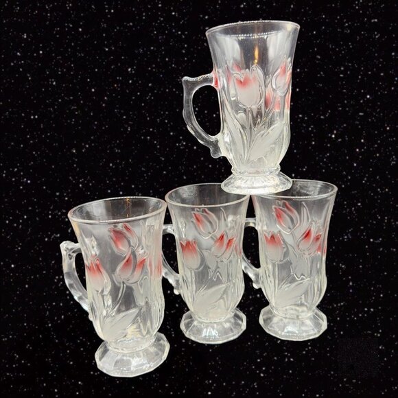 Japanese Mug Set With Pajbted Flowers Glass Cups Coffee Mugs Set 4 Pcs 4.5”T - Picture 9 of 9